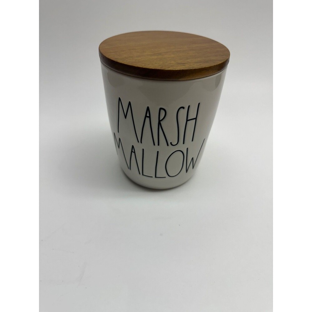 Rae Dunn MARSH MALLOW Canister Wood Lid White Ceramic Farmhouse Kitchen Decor